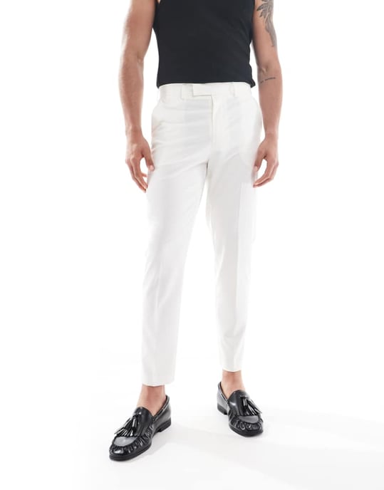 ASOS DESIGN tapered kostymbyxor i ecru - Image 4