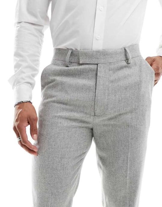 ASOS DESIGN slim kostymbyxa i ullmix-textur i ljusgrått - Image 4