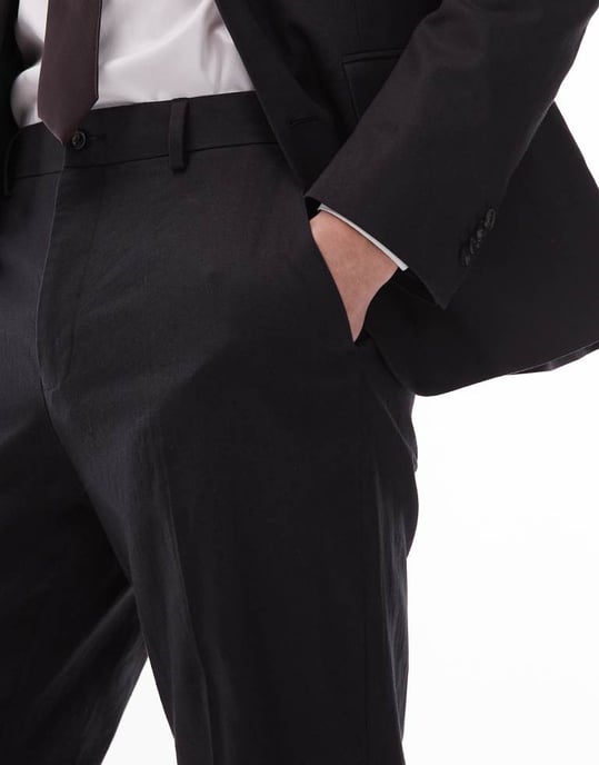 Topman slim linneblandning kostymbyxa i svart - Image 2