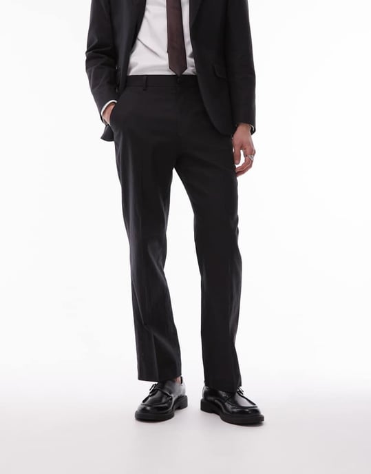 Topman slim linneblandning kostymbyxa i svart - Image 3