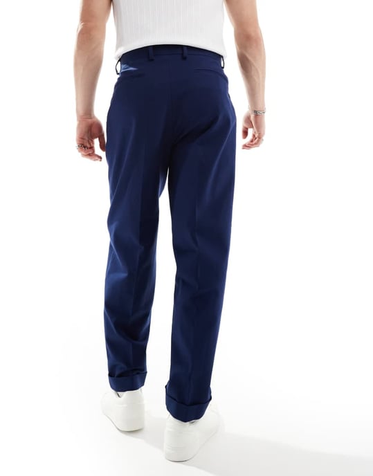 ASOS DESIGN smart premium cotton oversized tapered chino trousers in navy - Image 2