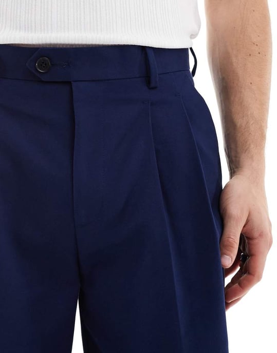 ASOS DESIGN smart premium cotton oversized tapered chino trousers in navy - Image 3
