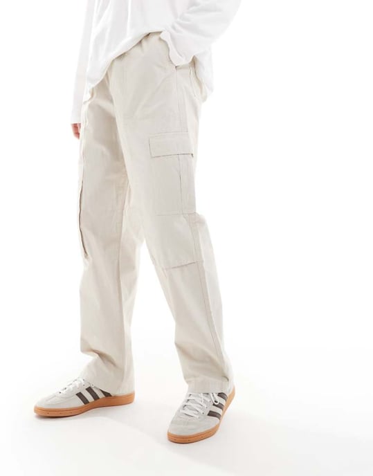 ASOS DESIGN baggy pull on cargobyxor i stenbeige - Image 1