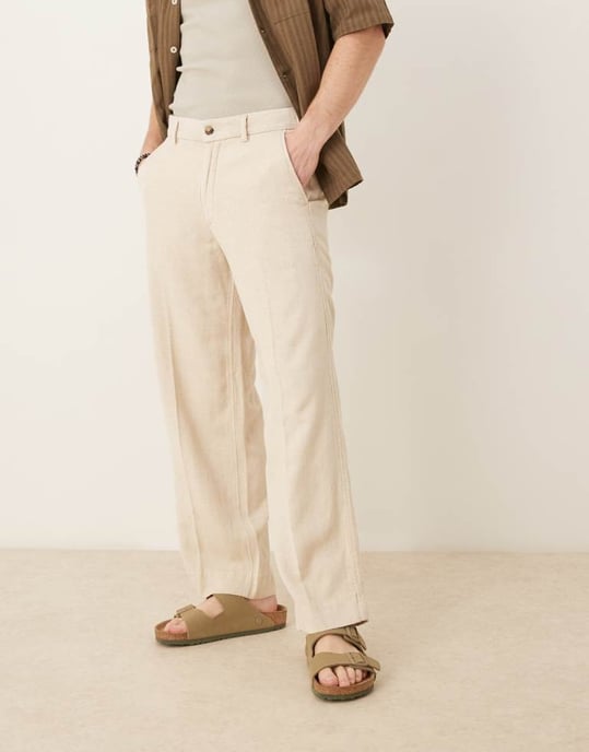 Abercrombie & Fitch baggy linneblandning byxa i beige - Image 2