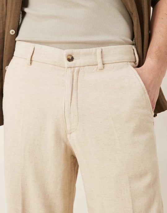 Abercrombie & Fitch baggy linneblandning byxa i beige - Image 3