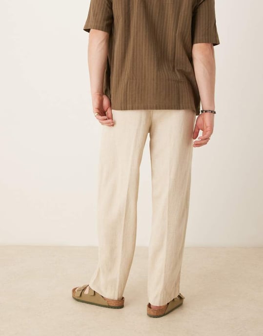 Abercrombie & Fitch baggy linneblandning byxa i beige - Image 4
