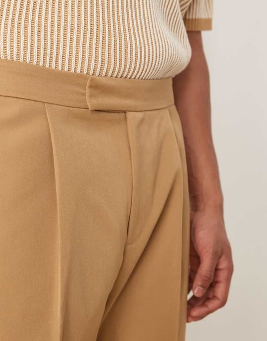 ASOS DESIGN byxdräktsbyxor med vida ben i kamelfärgad - Image 3