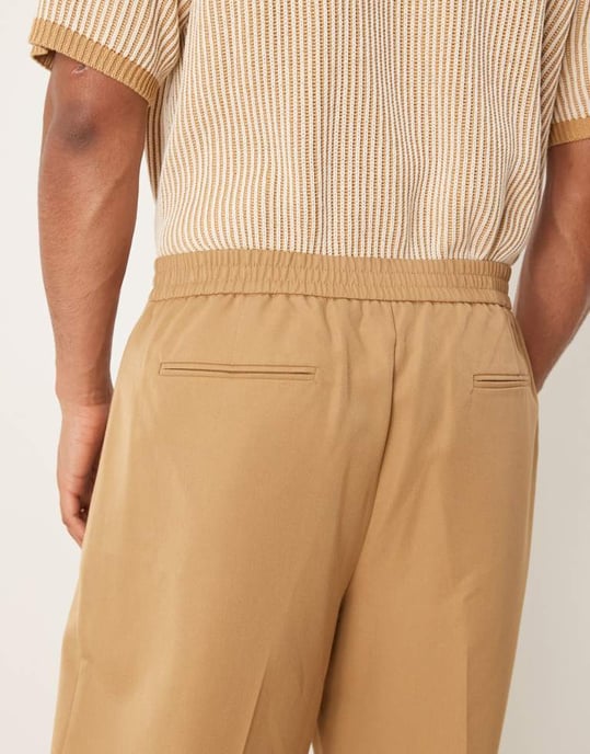 ASOS DESIGN byxdräktsbyxor med vida ben i kamelfärgad - Image 4