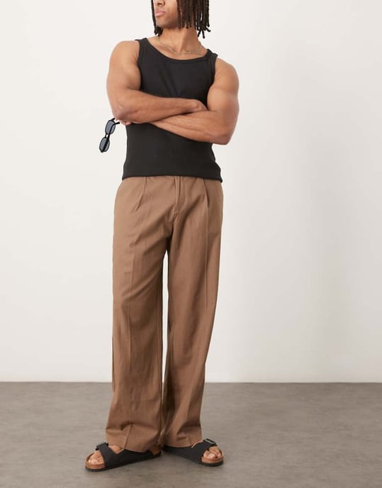 ASOS DESIGN smart vida byxor i linneblandning med framfåll - Image 1