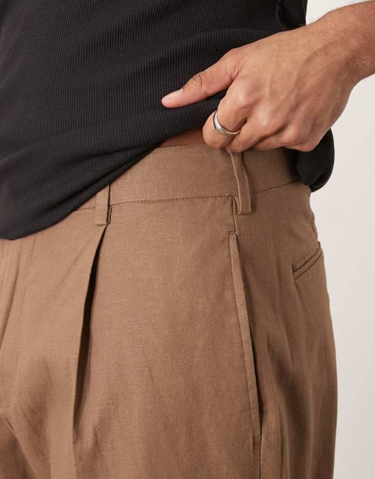 ASOS DESIGN smart vida byxor i linneblandning med framfåll - Image 2