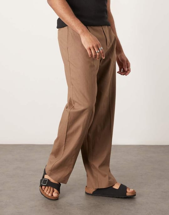 ASOS DESIGN smart vida byxor i linneblandning med framfåll - Image 4