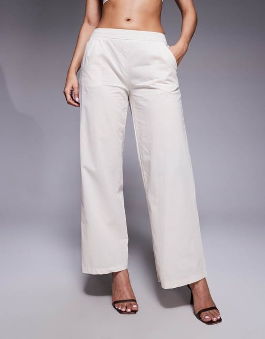 Missyempire linne-look elastisk midja vida byxor co-ord i krämfärg - Image 2