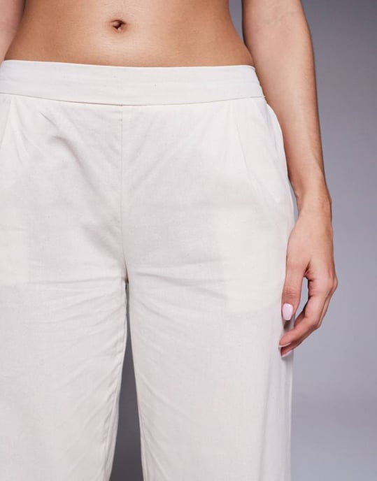 Missyempire linne-look elastisk midja vida byxor co-ord i krämfärg - Image 3