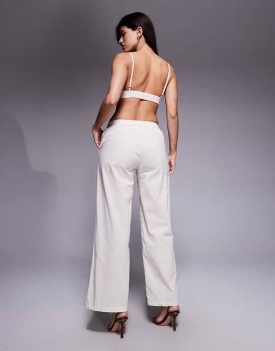 Missyempire linne-look elastisk midja vida byxor co-ord i krämfärg - Image 4