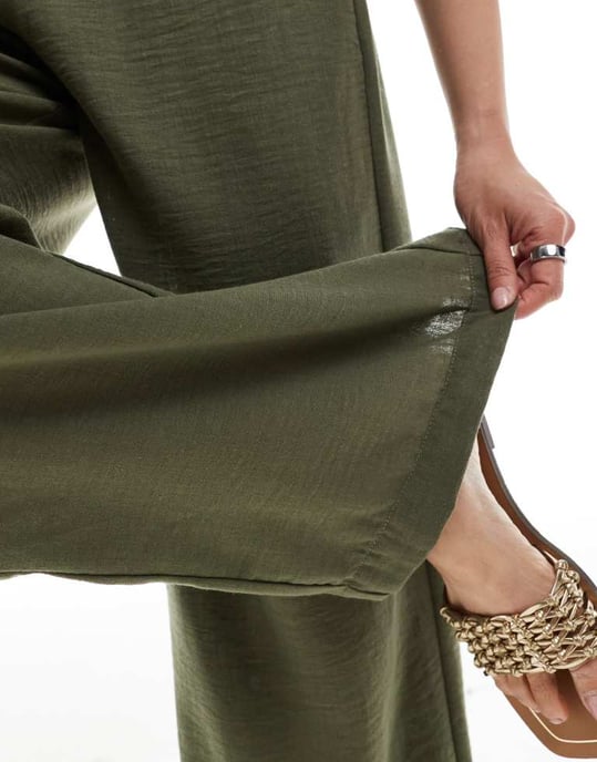 Vero Moda linne-look högmidjade vida byxor koord i örtgrön - LGREEN - Image 2