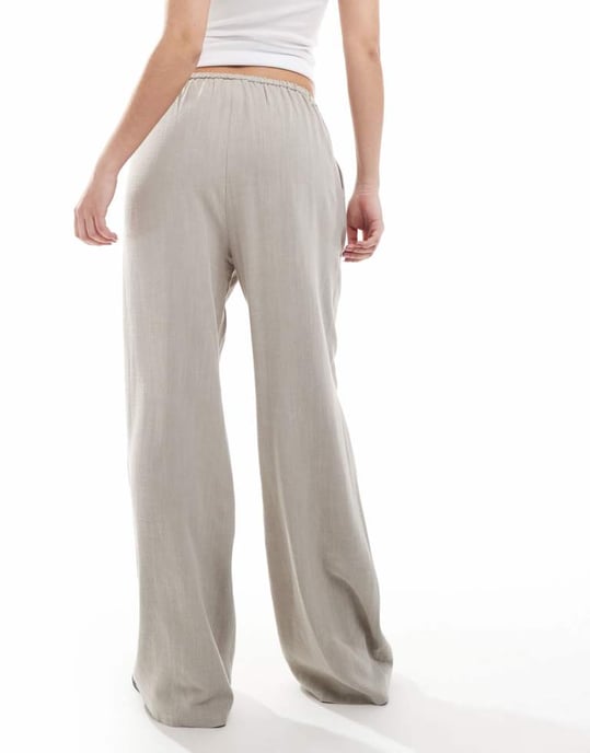 Miss Selfridge linneblandning dragsko midja vida byxor i taupe - Image 2