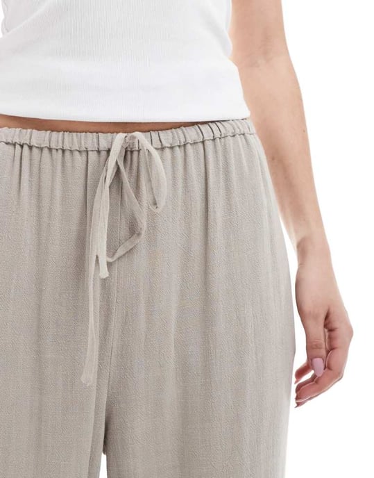 Miss Selfridge linneblandning dragsko midja vida byxor i taupe - Image 4