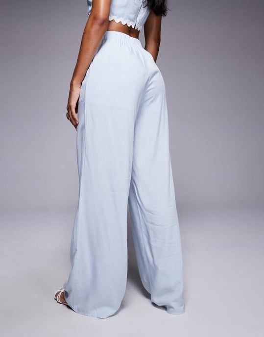 Missyempire bomull scallop trim midjeband vida byxor co-ord i babyblå - Image 4