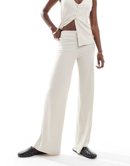 Vero Moda rippad vida byxa set ikräm - Image 2
