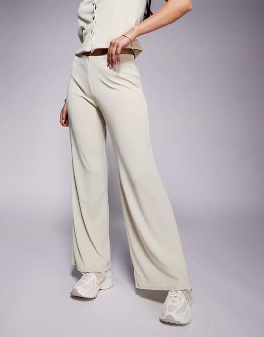 ASOS DESIGN koord ribbad bredbenbyxa i sten - Image 2