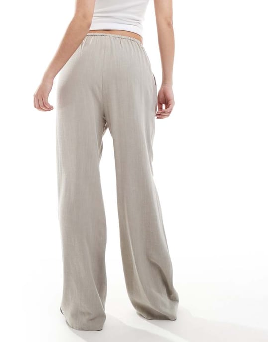 Miss Selfridge linnemix dragkedjeband midja vida byxor i taupe - Image 2