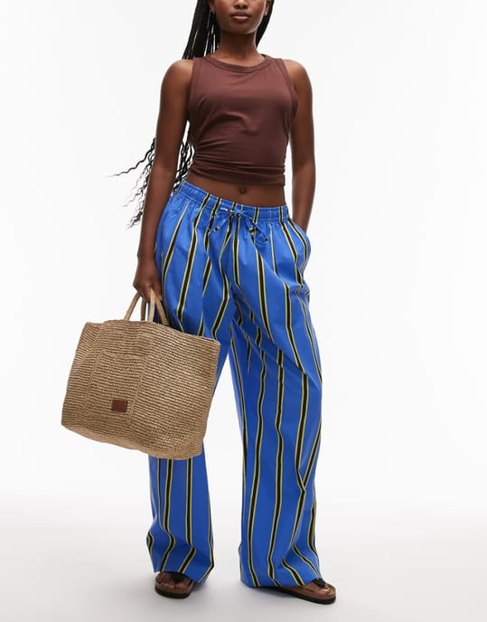 Topshop poplin byxor med vida ben i randig mönster - Image 1