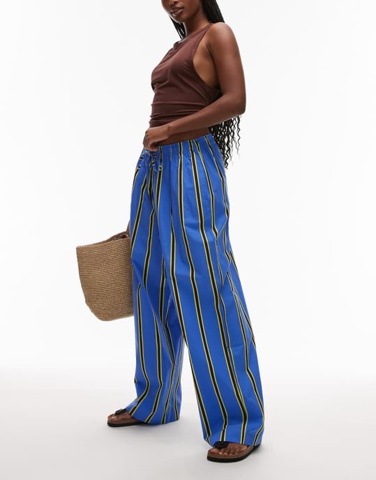 Topshop poplin byxor med vida ben i randig mönster - Image 2
