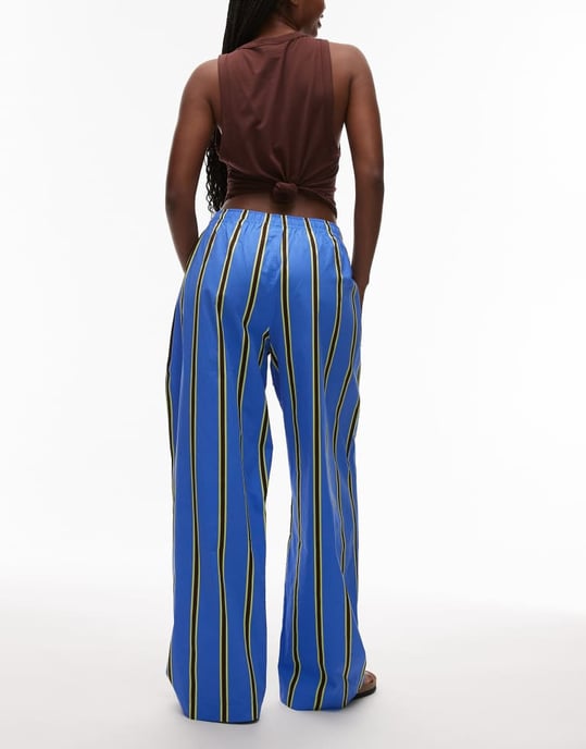 Topshop poplin byxor med vida ben i randig mönster - Image 3