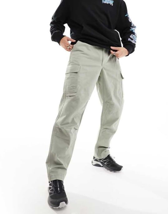 ASOS DESIGN baggy cargobyxa i salviagrön - Image 1