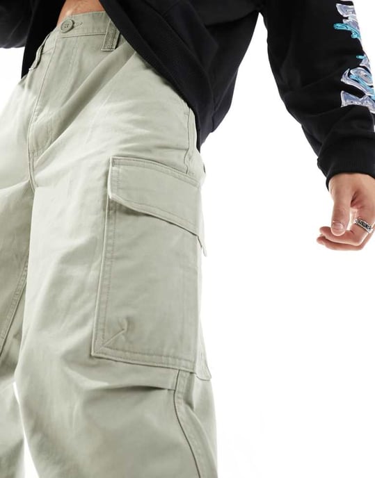 ASOS DESIGN baggy cargobyxa i salviagrön - Image 2