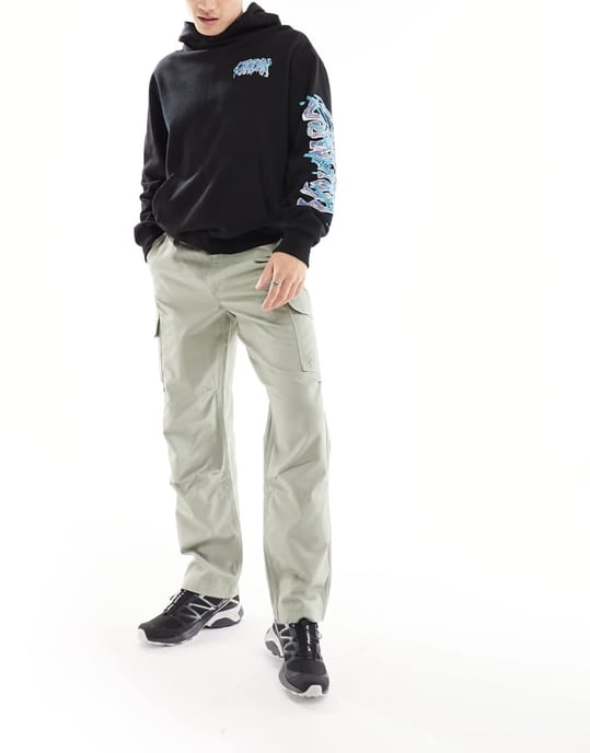 ASOS DESIGN baggy cargobyxa i salviagrön - Image 4