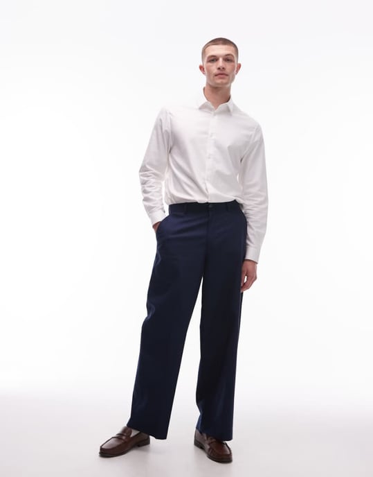 Topman vida linneblandade byxor i marinblått - Image 1