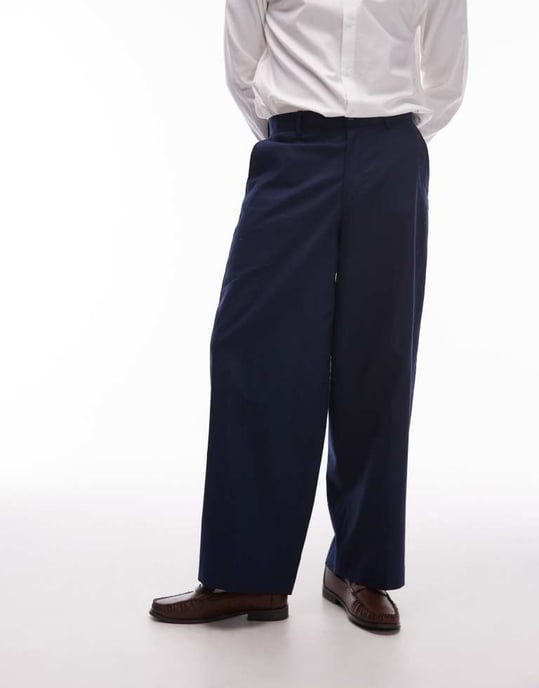 Topman vida linneblandade byxor i marinblått - Image 2