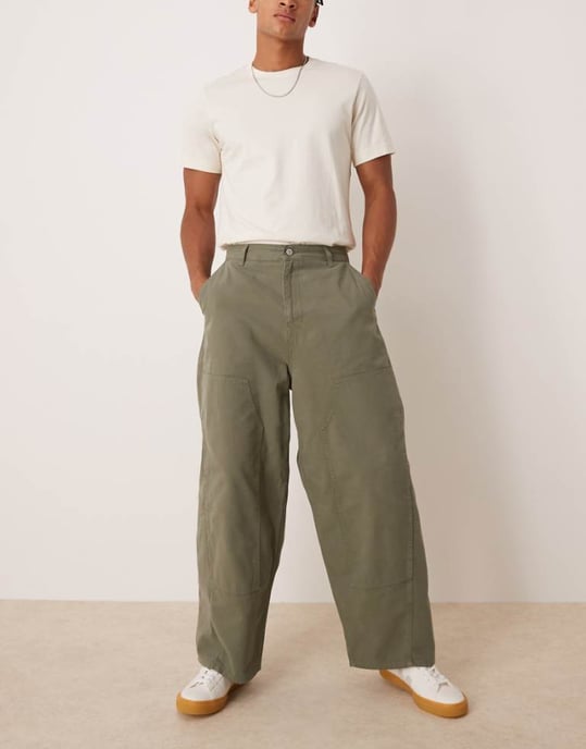 ASOS DESIGN överdimensionerade baggy byxor i khaki med snickardetaljer - Image 1