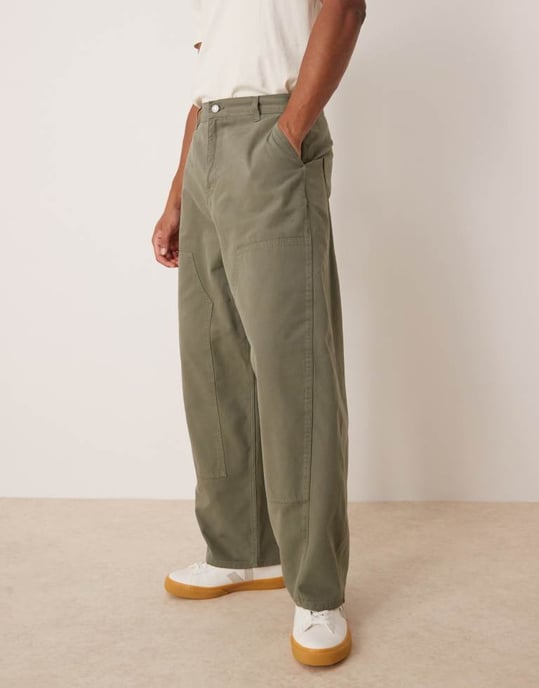 ASOS DESIGN överdimensionerade baggy byxor i khaki med snickardetaljer - Image 2