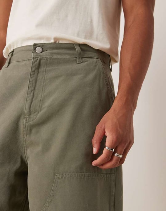 ASOS DESIGN överdimensionerade baggy byxor i khaki med snickardetaljer - Image 3