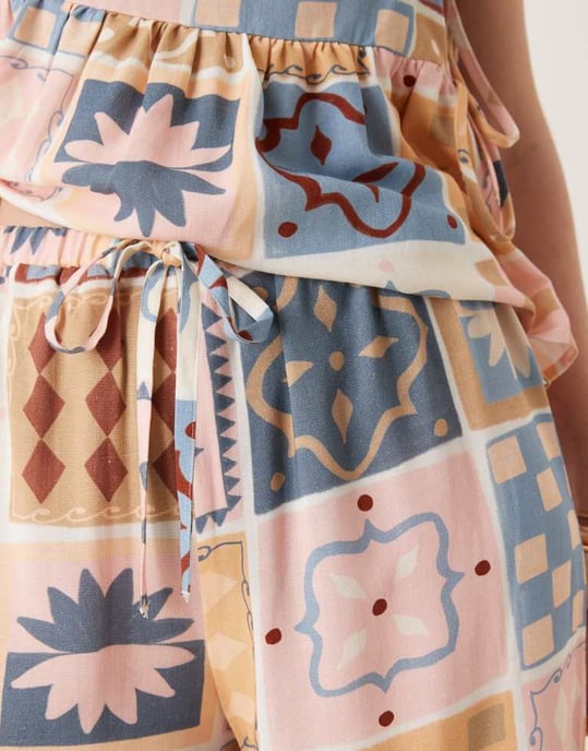 ASOS DESIGN linneblandning knyt-fram vid benbyxa i tegelmönster - Image 2