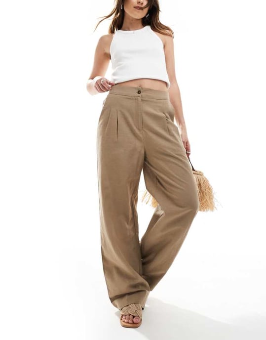 Fransk Anslutning vida linbyxor i beige - Image 1