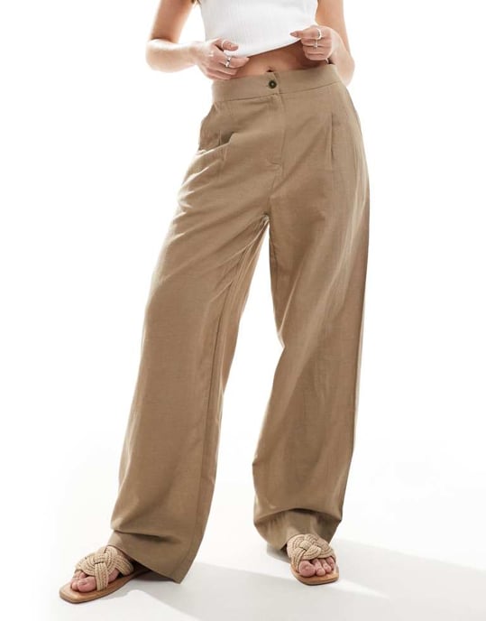 Fransk Anslutning vida linbyxor i beige - Image 2