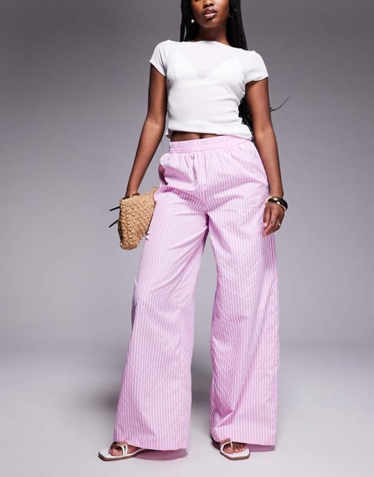 Missyempire elastiska midjevida byxor i rosa rand - Image 1