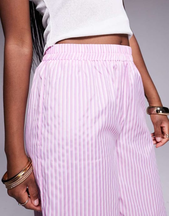 Missyempire elastiska midjevida byxor i rosa rand - Image 2