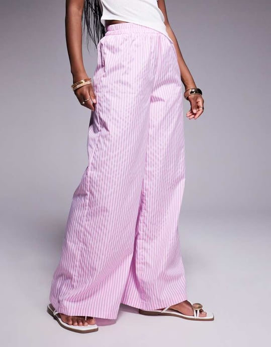 Missyempire elastiska midjevida byxor i rosa rand - Image 3