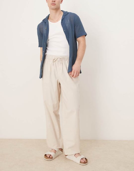 ASOS DESIGN baggy linneblandade byxor i sten - Image 1