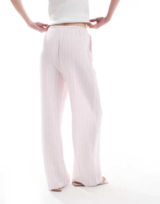 Vero Moda Tall bomull vida byxor i ljusrosa rand - Image 2
