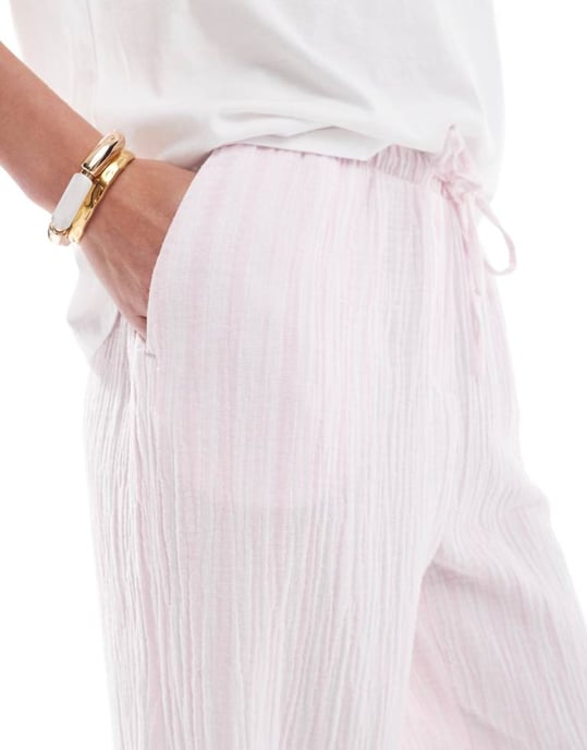 Vero Moda Tall bomull vida byxor i ljusrosa rand - Image 3