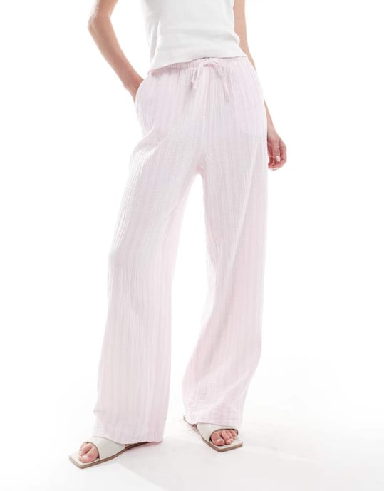 Vero Moda Tall bomull vida byxor i ljusrosa rand - Image 4