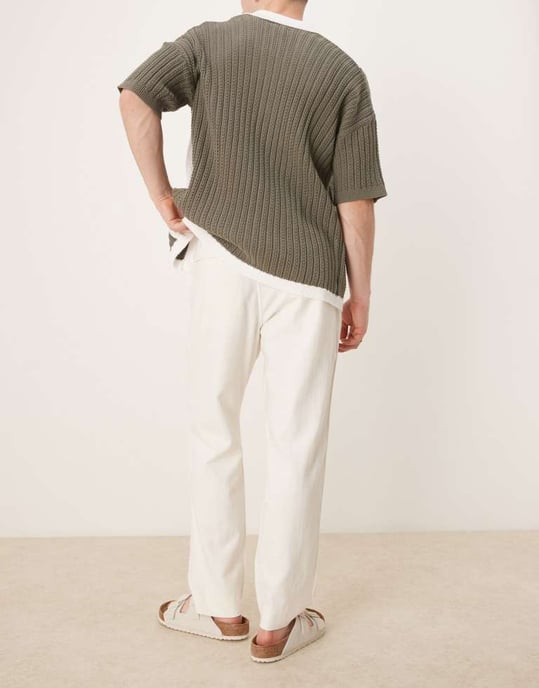 Abercrombie & Fitch baggy linnebyxor med dragsko i vitt - Image 3