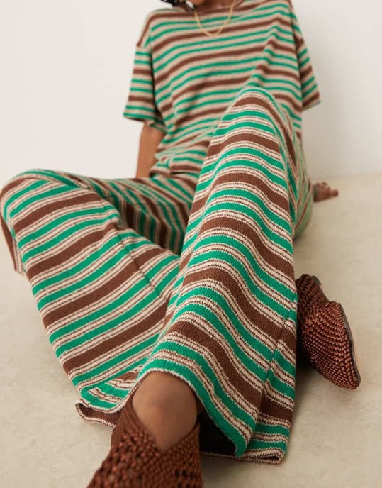 ASOS DESIGN randig vidbyxa set i grön och brun rand - Image 2