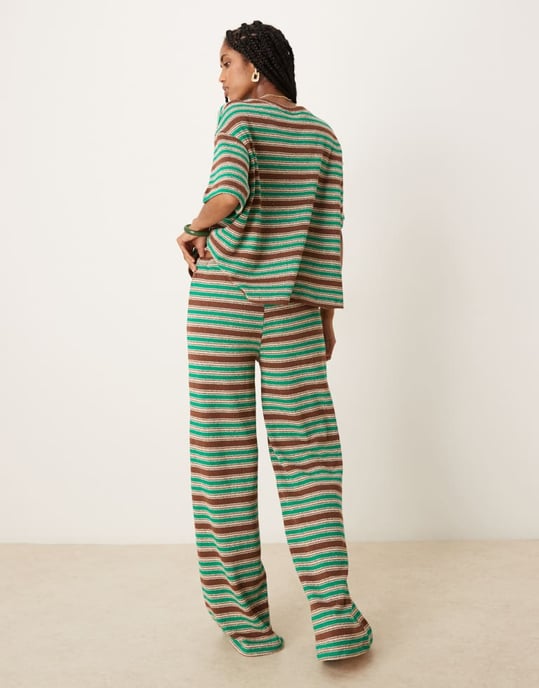 ASOS DESIGN randig vidbyxa set i grön och brun rand - Image 3