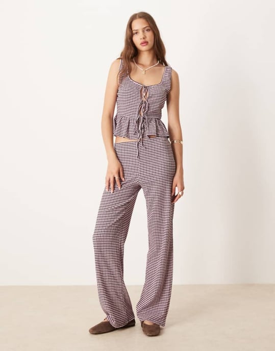 ASOS DESIGN vida byxor koord i rosa och svart rutigt - Image 1